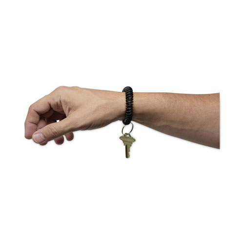 Image of Universal® Wrist Coil Plus Key Ring, Plastic, Black, 6/Pack