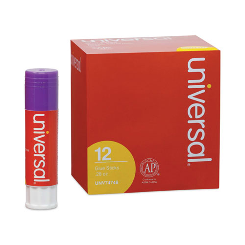 Image of Universal® Glue Stick, 0.28 Oz, Applies Purple, Dries Clear, 12/Pack
