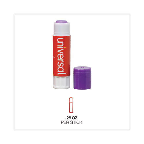Image of Universal® Glue Stick, 0.28 Oz, Applies Purple, Dries Clear, 12/Pack