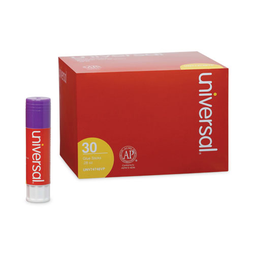 Universal® Glue Stick Value Pack, 0.28 oz, Applies Purple, Dries Clear, 30/Pack