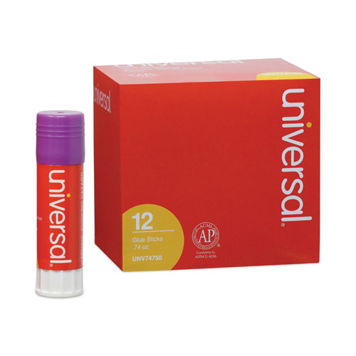 Universal® Glue Stick, 0.74 Oz, Applies Purple, Dries Clear, 12/Pack