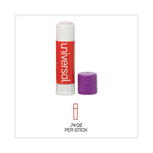 Image of Universal® Glue Stick, 0.74 Oz, Applies Purple, Dries Clear, 12/Pack