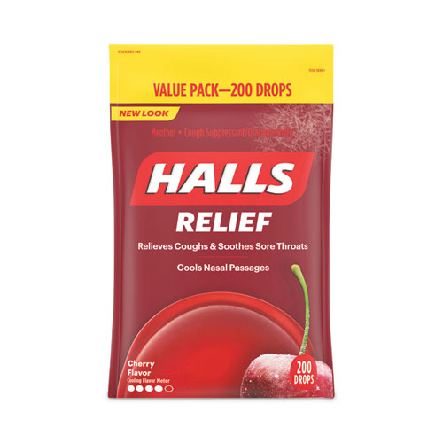 Halls Relief Menthol Cough Suppressant - Oral Anesthetic, Cherry, Value Pack, 200 Count, Ships In 1-3 Business Days