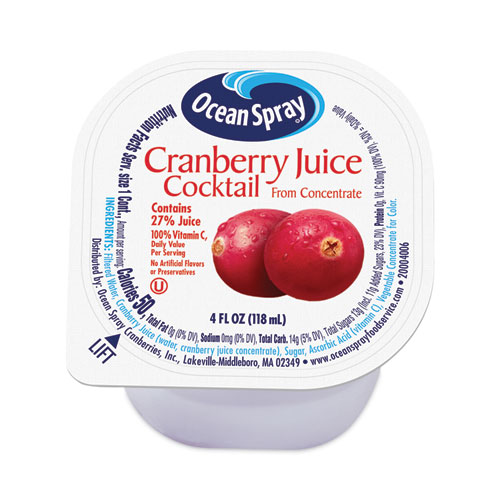 Ocean Spray® Cranberry Juice Drink, Cranberry, 4 Oz Cup, 18/Carton, Ships In 1-3 Business Days