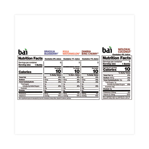 Image of Bai Antioxidant Infused Beverage, Variety Pack, 18 Oz Bottle, 15/Carton, Ships In 1-3 Business Days