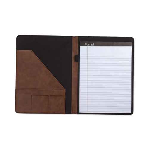 Image of Samsill® Two-Tone Padfolio With Spine Accent, 10.6W X 14.25H, Polyurethane, Tan/Brown