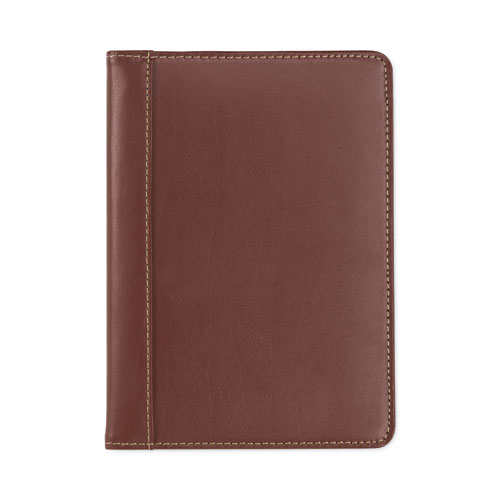 Samsill® Contrast Stitch Leather Padfolio, 6.25W X 8.75H, Open Style, Brown