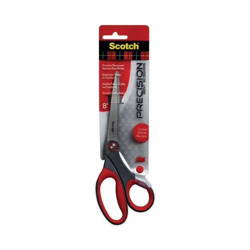 Precision Scissors, 8" Long, 3.25" Cut Length, Gray/Red Offset Handle