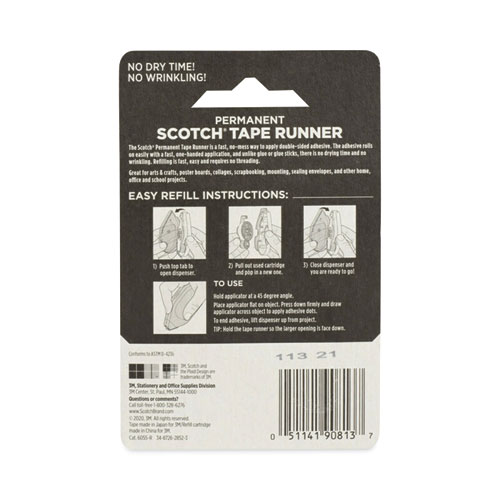 Refill for the Redesigned Scotch 6055 Tape Runner Dispenser, 0.31" x 49 ft, Dries Clear