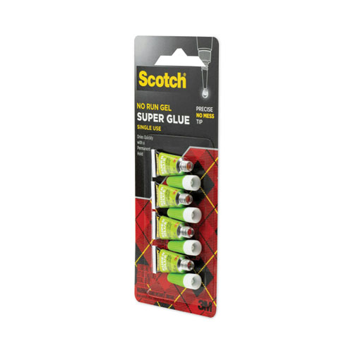 Single Use Super Glue No-Run Gel, 0.02 oz, Dries Clear, 4/Pack