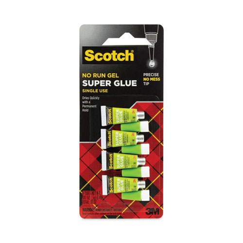 Scotch Single Use Super Glue No-Run Gel, 0.02 oz, Dries Clear, 4