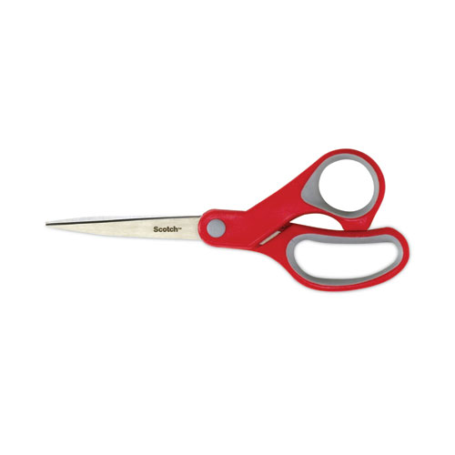 Image of Multi-Purpose Scissors, 8" Long, 3.38" Cut Length, Gray/Red Straight Handle
