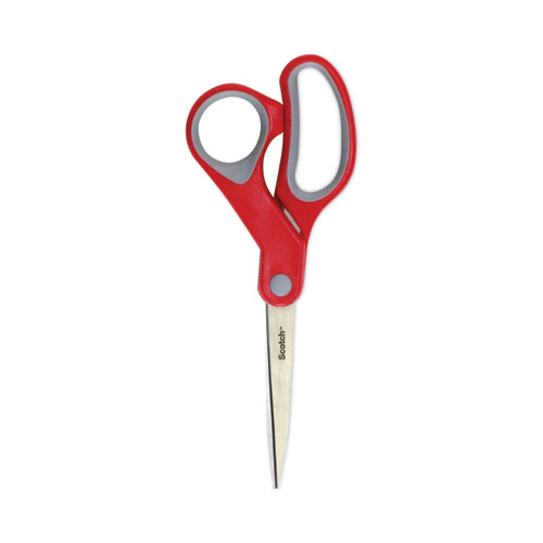Image of Scotch® Multi-Purpose Scissors, 8" Long, 3.38" Cut Length, Gray/Red Straight Handle