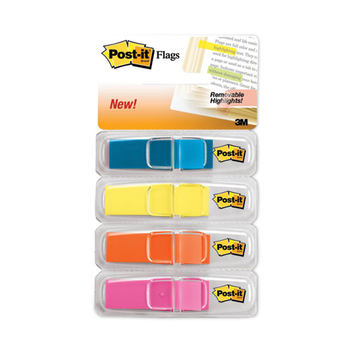 Image of Highlighting Page Flags, 4 Bright Colors, 0.5 x 1.75, 35/Color, 4 Dispensers/Pack