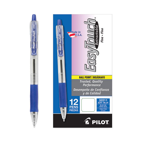 EasyTouch Ballpoint Pen, Retractable, Fine 0.7 mm, Blue Ink, Clear Barrel, Dozen