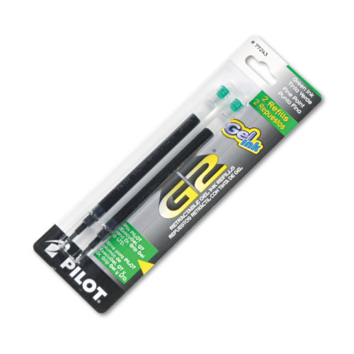 Pilot® Refill for Pilot B2P, Dr Grip, G2, G6, MR Metropolitan, Precise BeGreen and Q7 Gel Pens, Fine Tip, Green Ink, 2/Pack