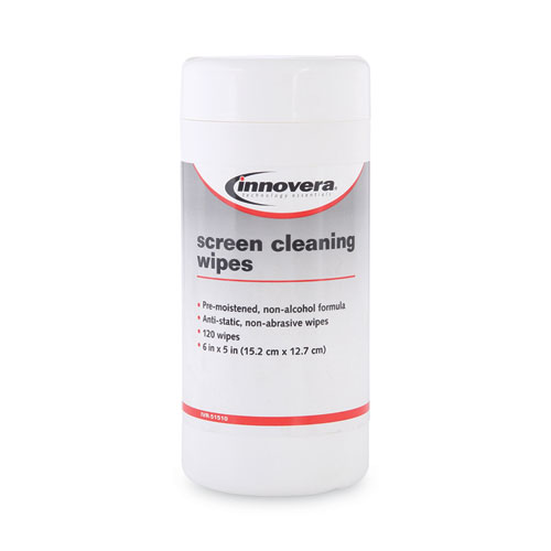 Innovera® Antistatic Screen Cleaning Wipes in Pop-Up Tub, 4.75 x 6.25, Unscented, White, 120/Pack