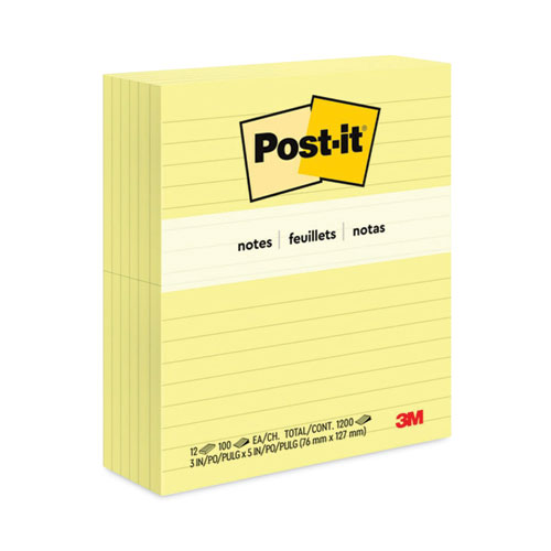 Image of Original Pads in Canary Yellow, Note Ruled, 3" x 5", 100 Sheets/Pad, 12 Pads/Pack