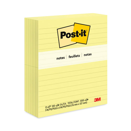 Post-it Original Notes, 5 x 8, Lined, Canary Yellow, 50-Sheet Pads - 2/Pack