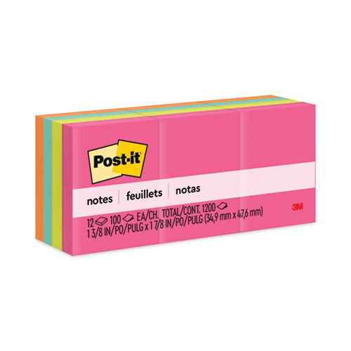 Post-it® Notes Original Pads in Poptimistic Collection Colors, 1.38" x 1.88", 100 Sheets/Pad, 12 Pads/Pack