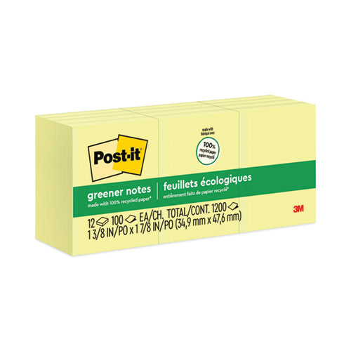 Post-it® Greener Notes Original Recycled Note Pads, 1.38 x 1.88