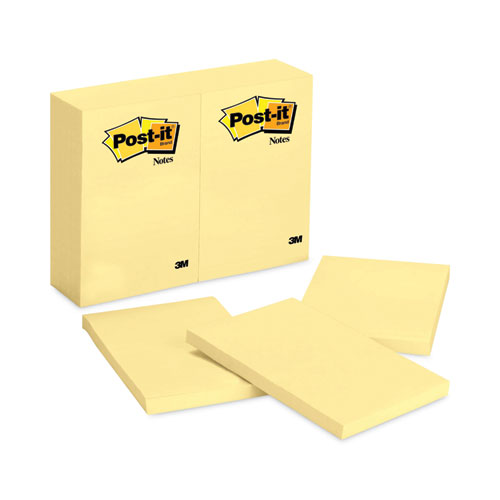 Post-It® Notes Original Pads In Canary Yellow, 4" X 6", 100 Sheets/Pad, 12 Pads/Pack