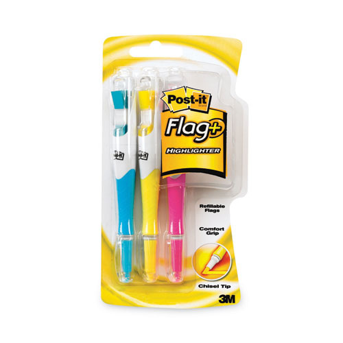 Image of Flag+ Highlighter, Assorted Ink/Flag Colors, Chisel Tip, Assorted Barrel Colors, 3/Pack