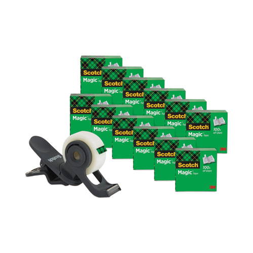 Clip Dispenser Value Pack with 12 Rolls of Tape, 1" Core, Plastic, Charcoal