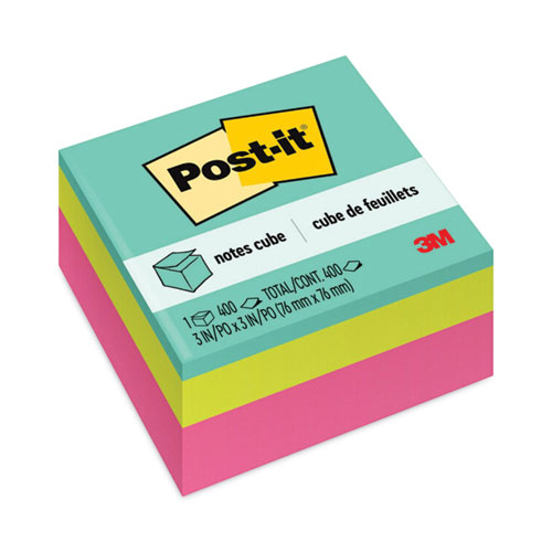 Post-it® Notes Original Cubes, 3" x 3", Aqua Wave Collection, 400 Sheets/Cube