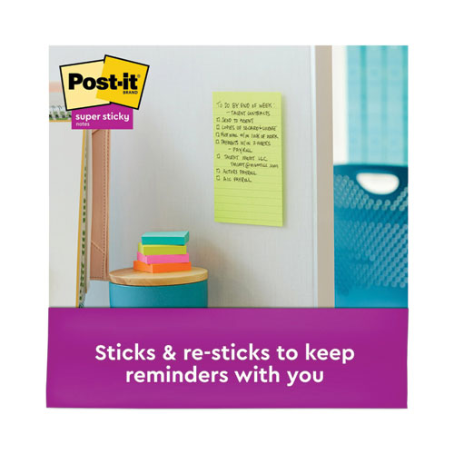 Image of Post-It® Notes Super Sticky Pads In Energy Boost Collection Colors, Note Ruled, 5" X 8", 45 Sheets/Pad, 4 Pads/Pack