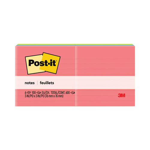 Original Pads in Poptimistic Collection Colors, Note Ruled, 3" x 3", 100 Sheets/Pad, 6 Pads/Pack