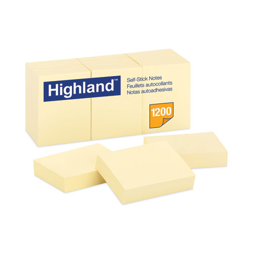 Image of Highland™ Self-Stick Notes, 1.38" X 1.88", Yellow, 100 Sheets/Pad, 12 Pads/Pack