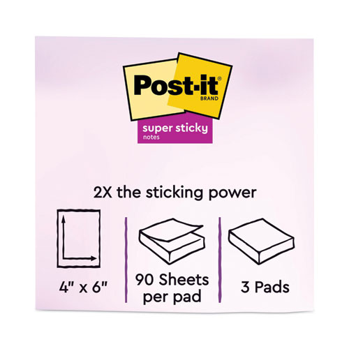 Image of Post-It® Notes Super Sticky Pads In Playful Primary Collection Colors, Note Ruled, 4" X 6", 90 Sheets/Pad, 3 Pads/Pack
