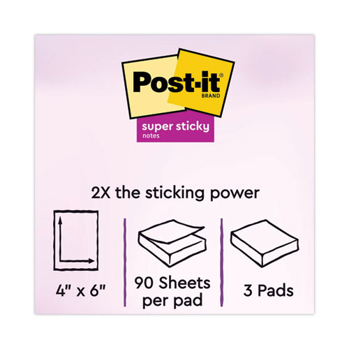 Image of Post-It® Notes Super Sticky Recycled Notes In Wanderlust Pastels Collection Colors, Note Ruled, 4" X 6", 90 Sheets/Pad, 3 Pads/Pack