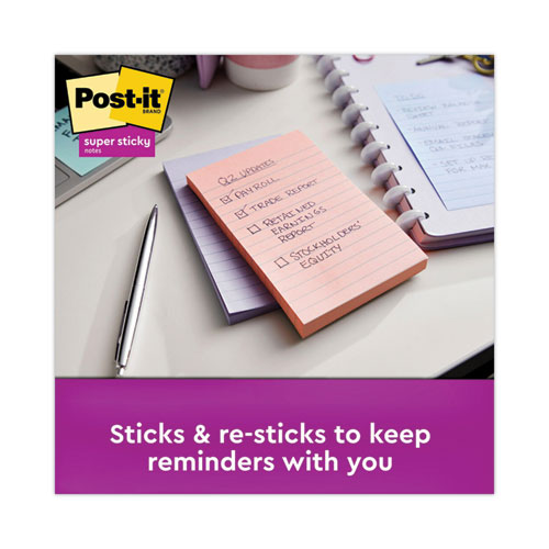 Image of Post-It® Notes Super Sticky Recycled Notes In Wanderlust Pastels Collection Colors, Note Ruled, 4" X 6", 90 Sheets/Pad, 3 Pads/Pack
