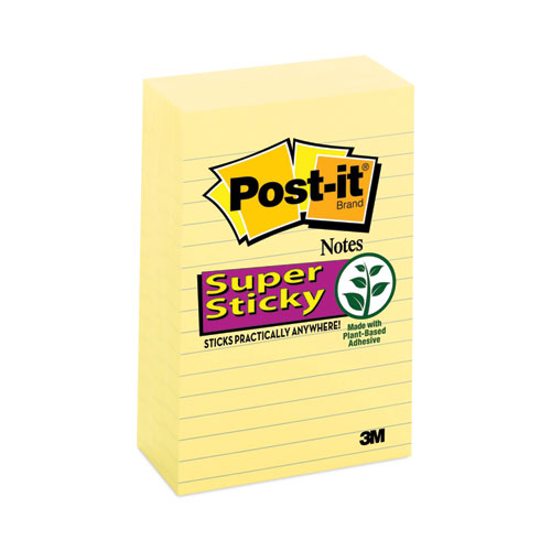Post-It® Notes Super Sticky Pads In Canary Yellow, Note Ruled, 4" X 6", 90 Sheets/Pad, 5 Pads/Pack