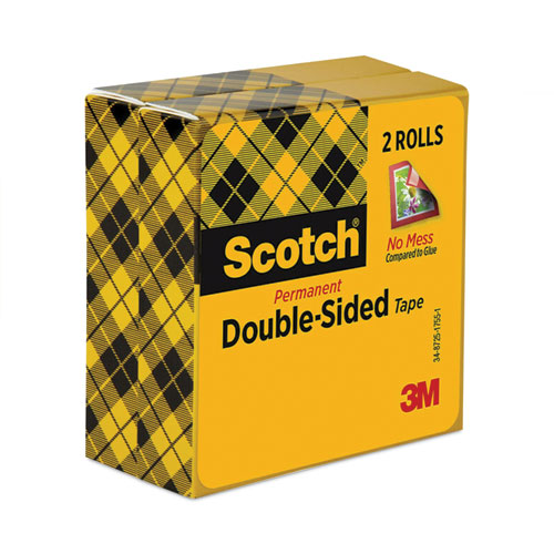 Image of Scotch® Double-Sided Tape, 1" Core, 0.5" X 75 Ft, Clear, 2/Pack