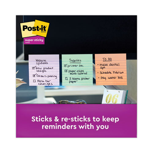 Image of Post-It® Notes Super Sticky Recycled Notes In Wanderlust Pastels Collection Colors, Note Ruled, 4" X 4", 90 Sheets/Pad, 6 Pads/Pack