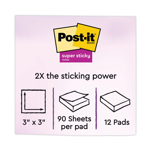 Image of Post-It® Notes Super Sticky Pads In Playful Primary Collection Colors, 3" X 3", 90 Sheets/Pad, 12 Pads/Pack