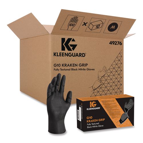 G10 Kraken Grip Nitrile Gloves, Small, 6 mil Thick, 9.5" Long, Black, 100/Box, 10 Boxes/Carton