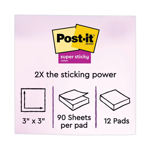 Image of Post-It® Notes Super Sticky Pads In Supernova Neon Collection Colors, 3" X 3", 90 Sheets/Pad, 12 Pads/Pack