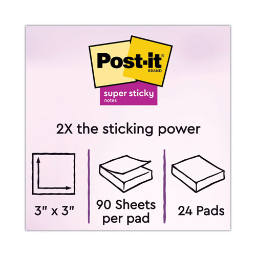 Image of Post-It® Notes Super Sticky Pads In Canary Yellow, Cabinet Pack, 3" X 3", 90 Sheets/Pad, 24 Pads/Pack