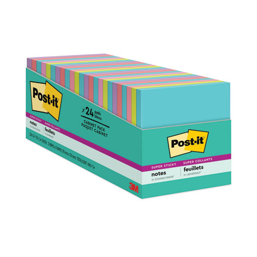 Image of Post-It® Notes Super Sticky Pads In Supernova Neon Collection Colors, Cabinet Pack, 3" X 3", 70 Sheets/Pad, 24 Pads/Pack