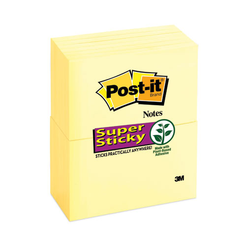 Post-it® Notes Super Sticky Pads in Canary Yellow, 3" x 5", 90 Sheets/Pad, 12 Pads/Pack