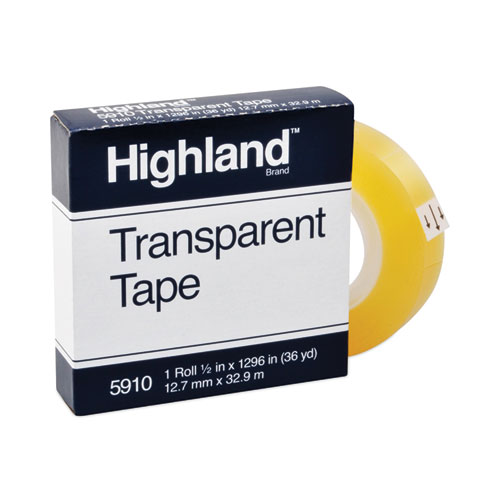 Transparent Tape, 1" Core, 0.5" x 36 yds, Clear