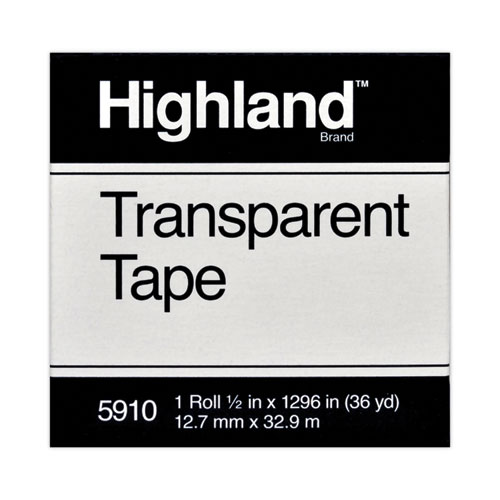 Transparent Tape, 1" Core, 0.5" x 36 yds, Clear