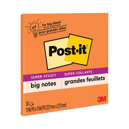 Post-It® Notes Super Sticky Big Notes, Unruled, 11 X 11, Orange, 30 Sheets