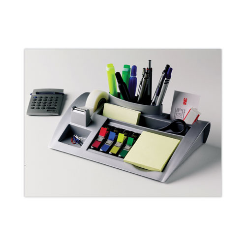 Notes Dispenser with Weighted Base, 9 Compartments, Plastic, 10.25 x 6.75 x 2.75, Black