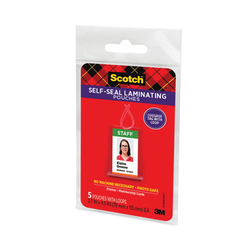 Image of Scotch™ Self-Sealing Laminating Pouches, 12.5 Mil, 2.81" X 4.5", Gloss Clear, 5/Pack