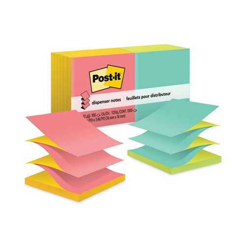 Post-It® Dispenser Notes Original Pop-Up Refill, Poptimistic Collection Alternating-Color Value Pack, 3" X 3", 100 Sheets/Pad, 12 Pads/Pack